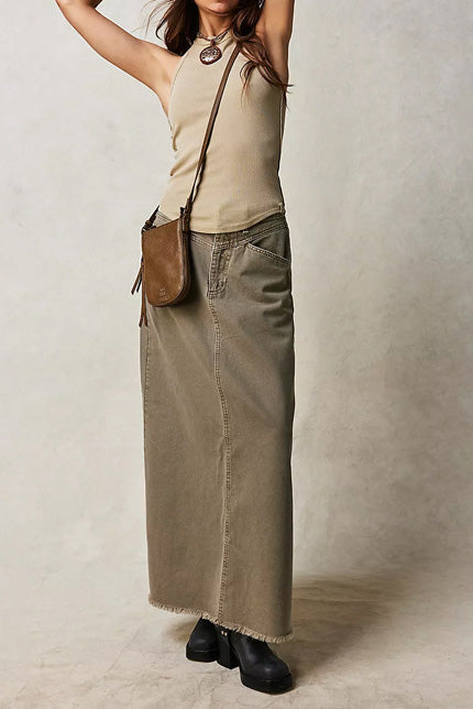 Loose Straight Denim Maxi Skirt Lavish Daily