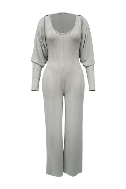 2-Piece Ribbed Knit Tank Jumpsuit & Cropped Top Set Lavish Daily