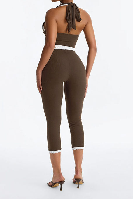 Lace Trim Ribbed Capri Set Lavish Daily