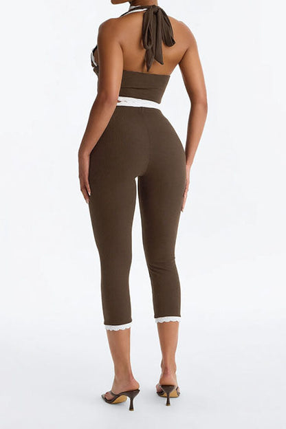 Lace Trim Ribbed Capri Set Lavish Daily