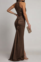 Sequin Ruffle Halter Maxi Dress LavishDaily