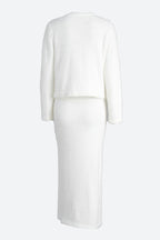 Fuzzy Long Sleeve Button Cardigan and Skirt Set Lavish Daily