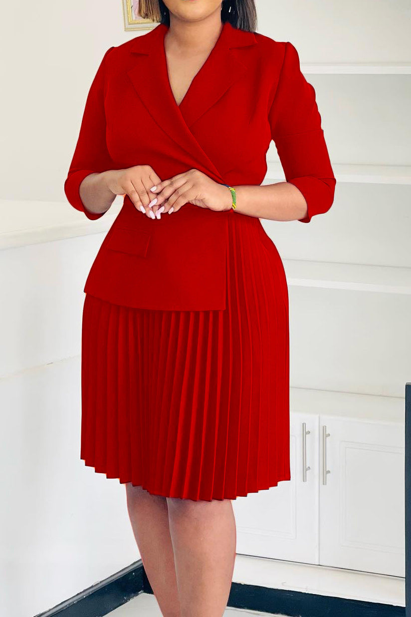 Pleated Blazer Collar Dress Lavish Daily