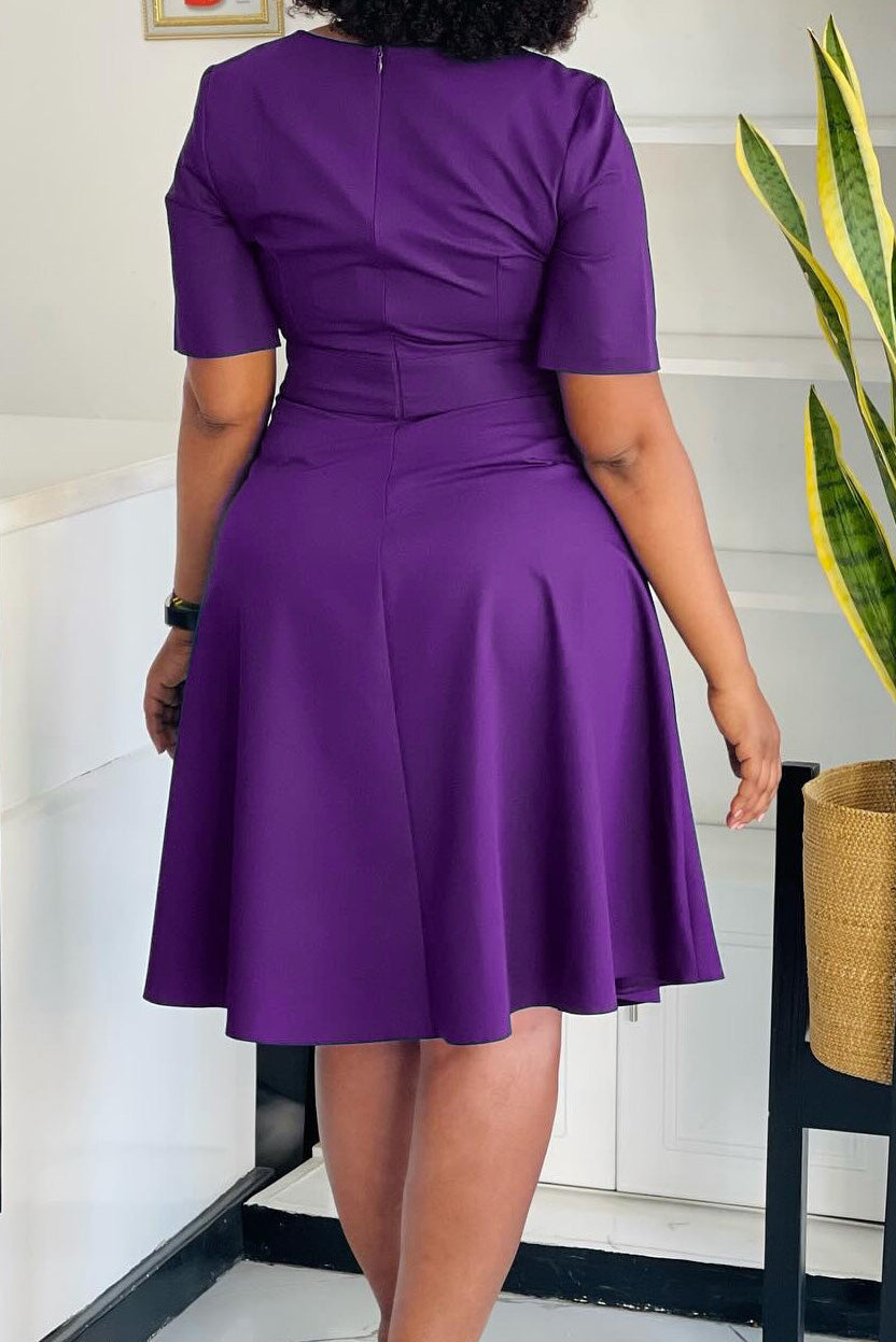 Solid Short Sleeve High Waist Midi Dress Lavish Daily
