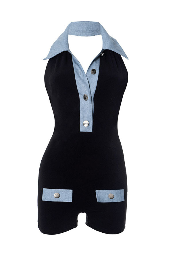 Black Denim Romper Lavish Daily