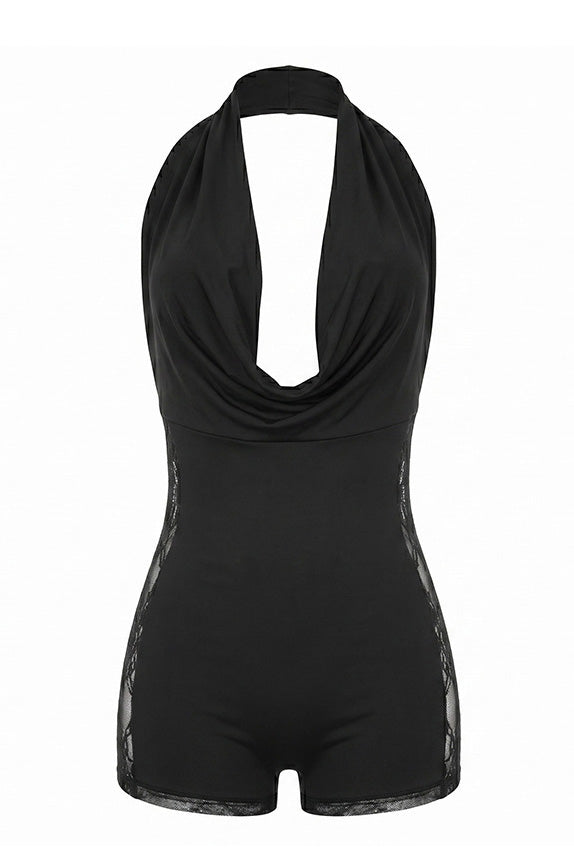Sexy Halter Cowl Neck Lace Romper Lavish Daily