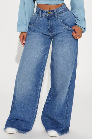 High Waist Raw Hem Wide Leg Trouser Jeans Lavish Daily