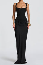 Corset Lace-Up Back Draped Maxi Dress Lavish Daily