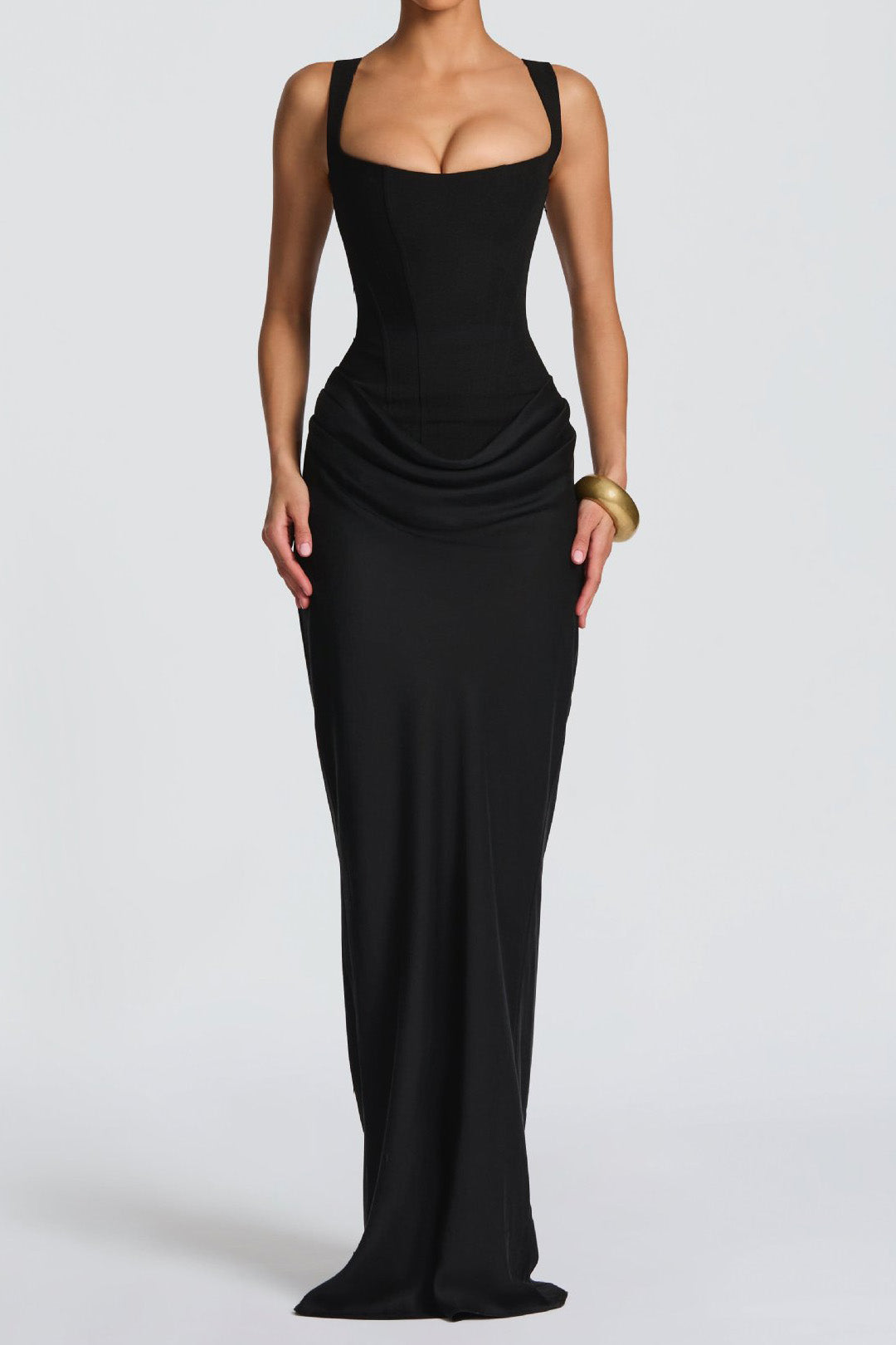 Corset Lace-Up Back Draped Maxi Dress Lavish Daily