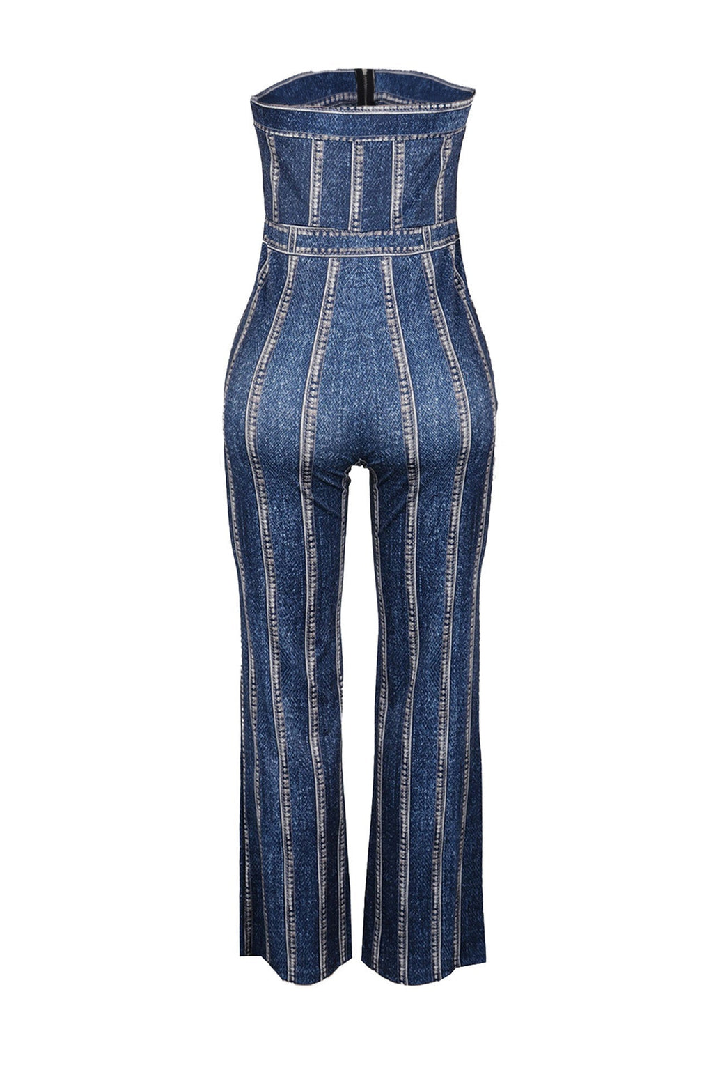Denim Print Strapless Wide Leg Jumpsuit Lavish Daily