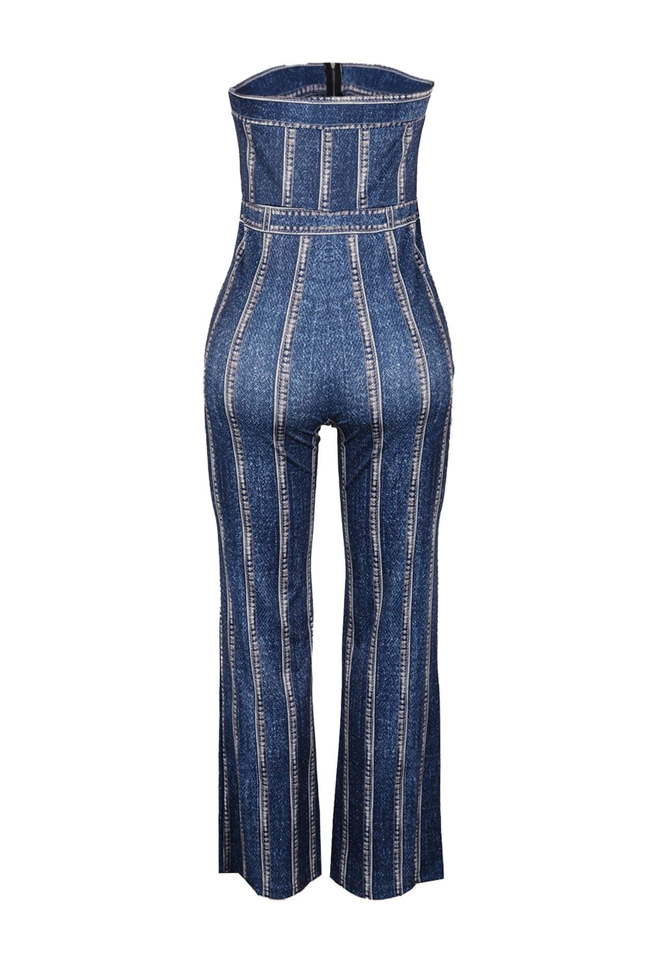 Denim Print Strapless Wide Leg Jumpsuit Lavish Daily