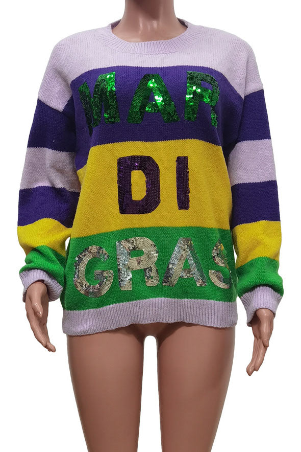 Mardi Gras Color Block Sweater Lavish Daily