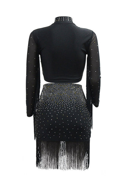 Rhinestone Mesh Fringe Skirt Set Lavish Daily