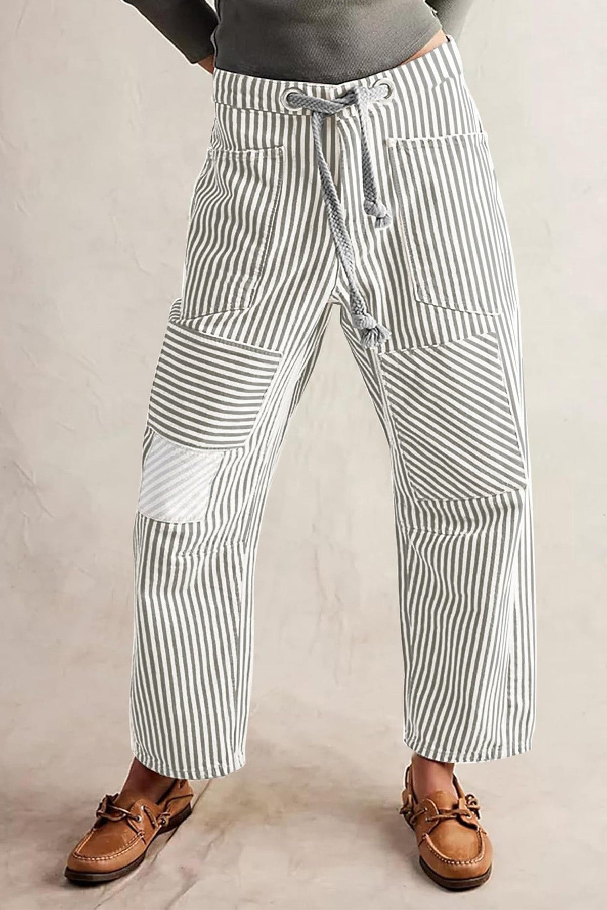 Loose Casual Striped Wide Leg Drawstring Trousers Lavish Daily