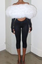 Faux Fur Trim Fitted Crop Jumpsuit Lavish Daily