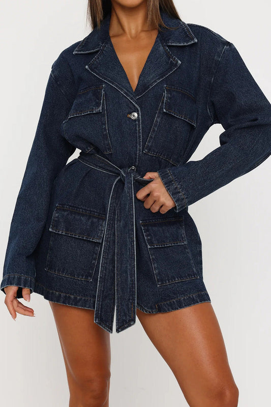Belted Longline Denim Trench Jacket Lavish Daily