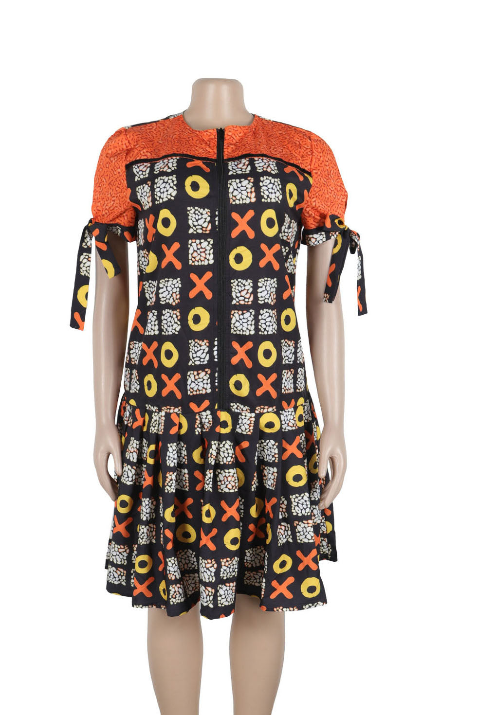 Print Strap Design Zipper O Neck Printed Dress Lavish Daily