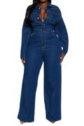 Stretch Flare Leg Long Sleeve Denim Jumpsuit Lavish Daily