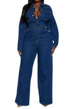 Stretch Flare Leg Long Sleeve Denim Jumpsuit Lavish Daily