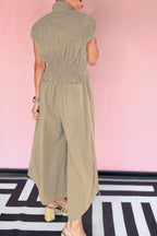 Lapel Sleeveless Buttoned Cargo Jumpsuit Lavish Daily
