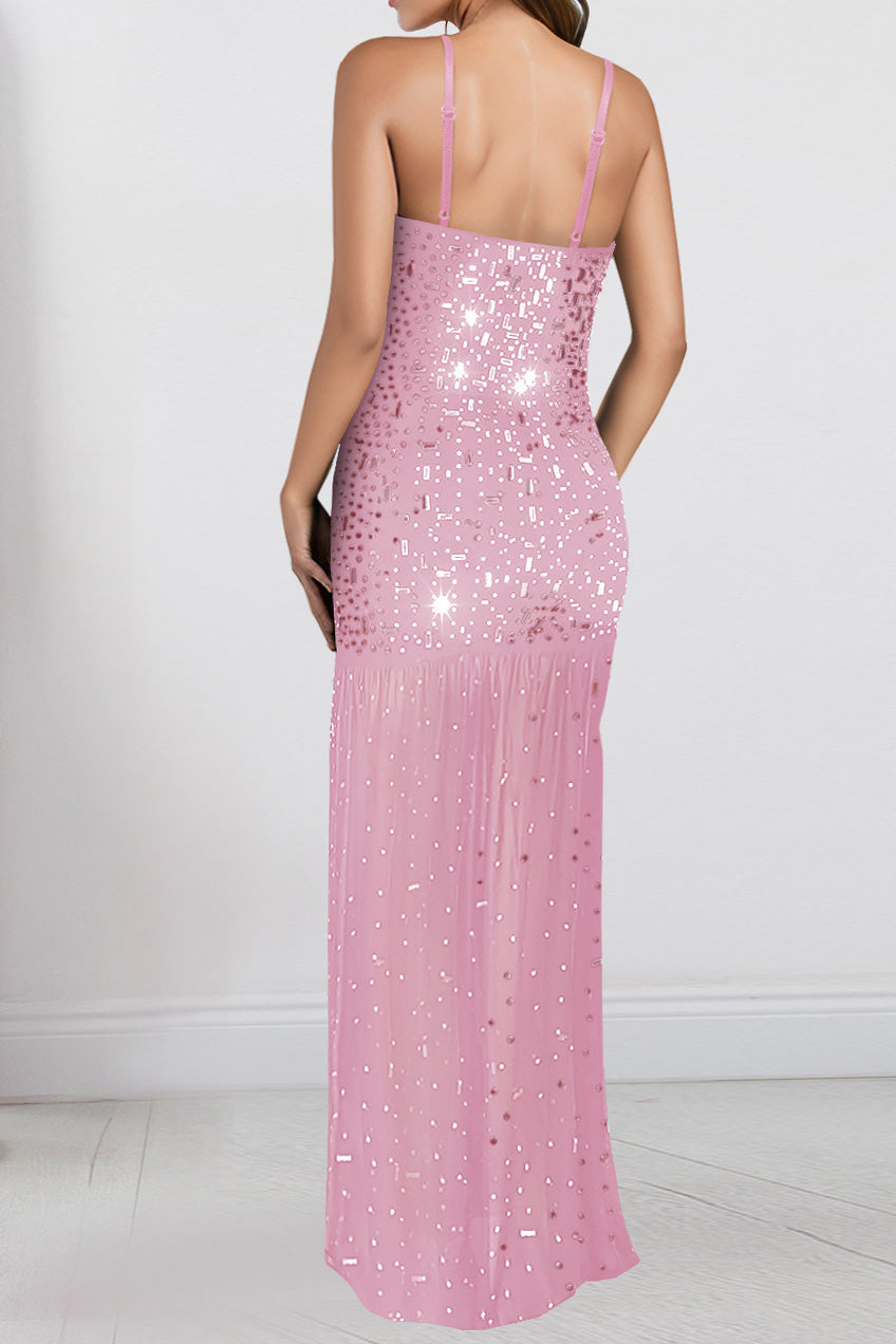 Rhinestone Strap Slit Bodycon Dress Lavish Daily
