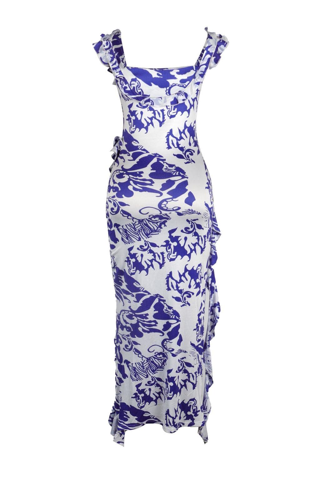 Long Strapless Dress With Slits and Tropical Print Lavish Daily