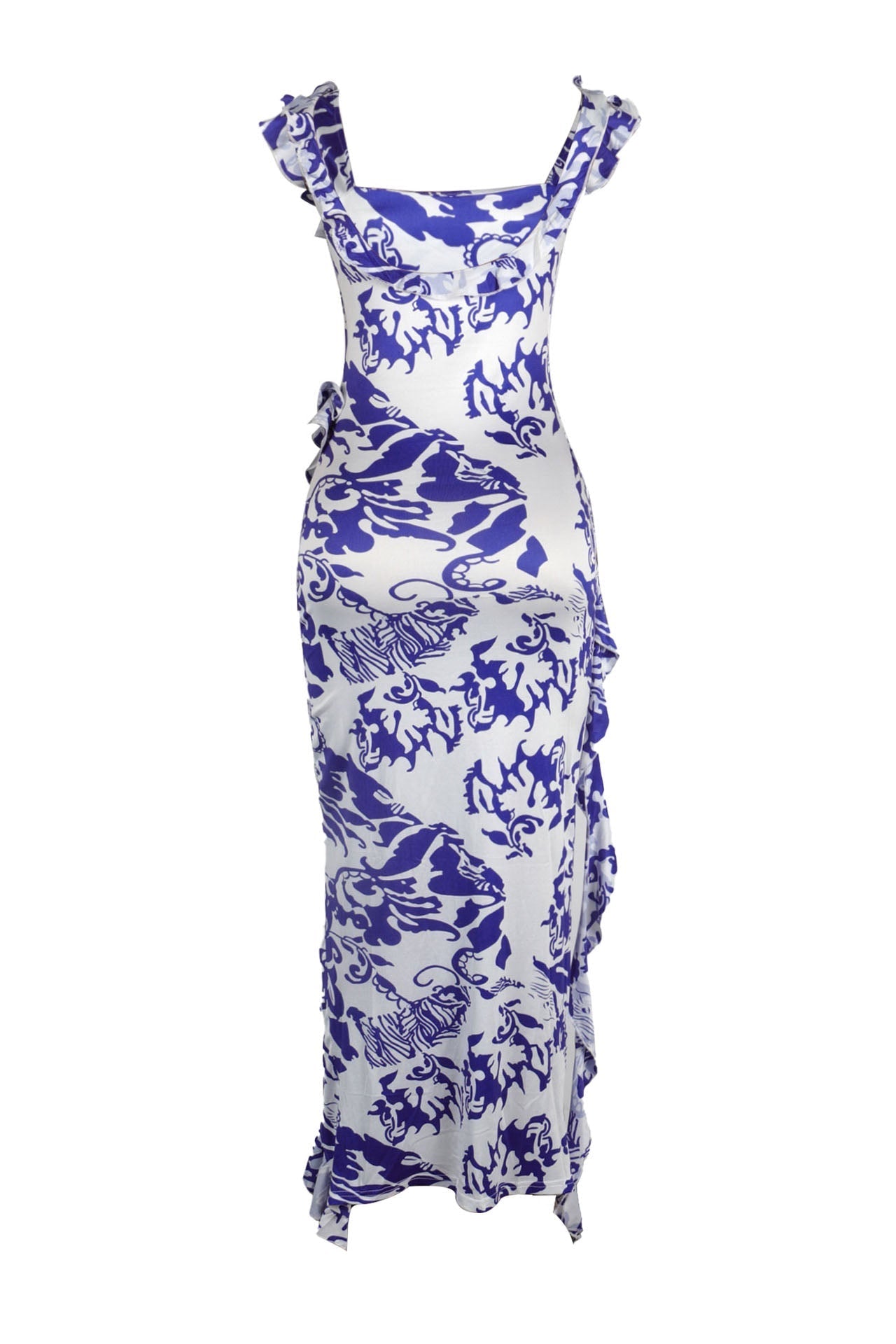 Long Strapless Dress With Slits and Tropical Print Lavish Daily