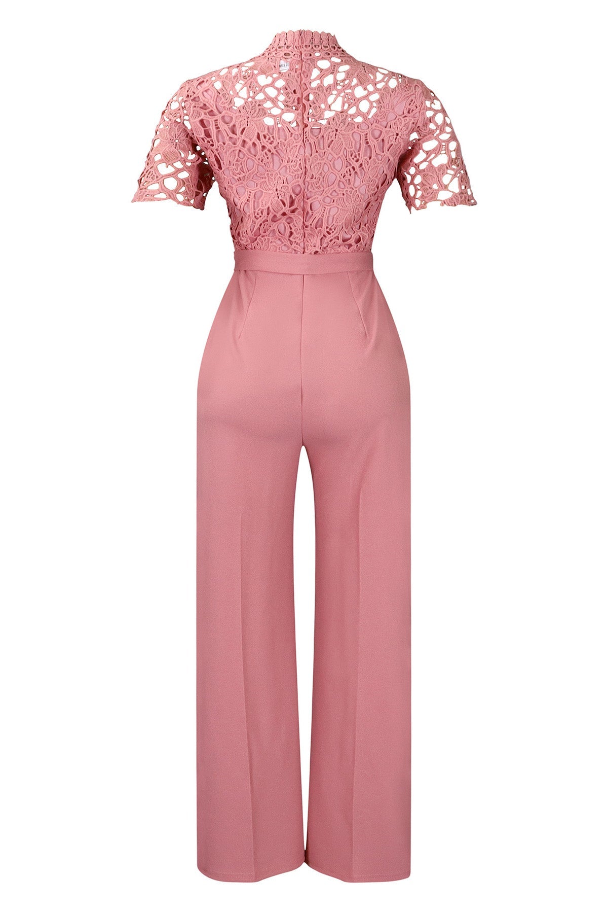 Lace Hollow Out Tie Waist Wide Leg Jumpsuit Lavish Daily