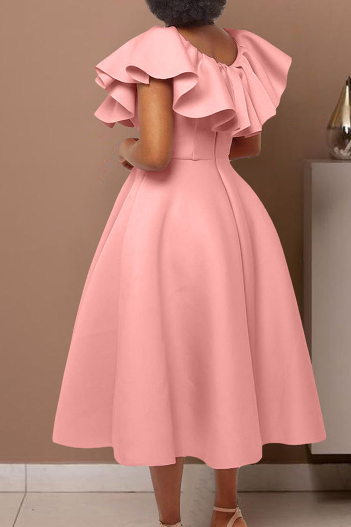 Ruffle Trim Short Sleeve A Line Dress Lavish Daily