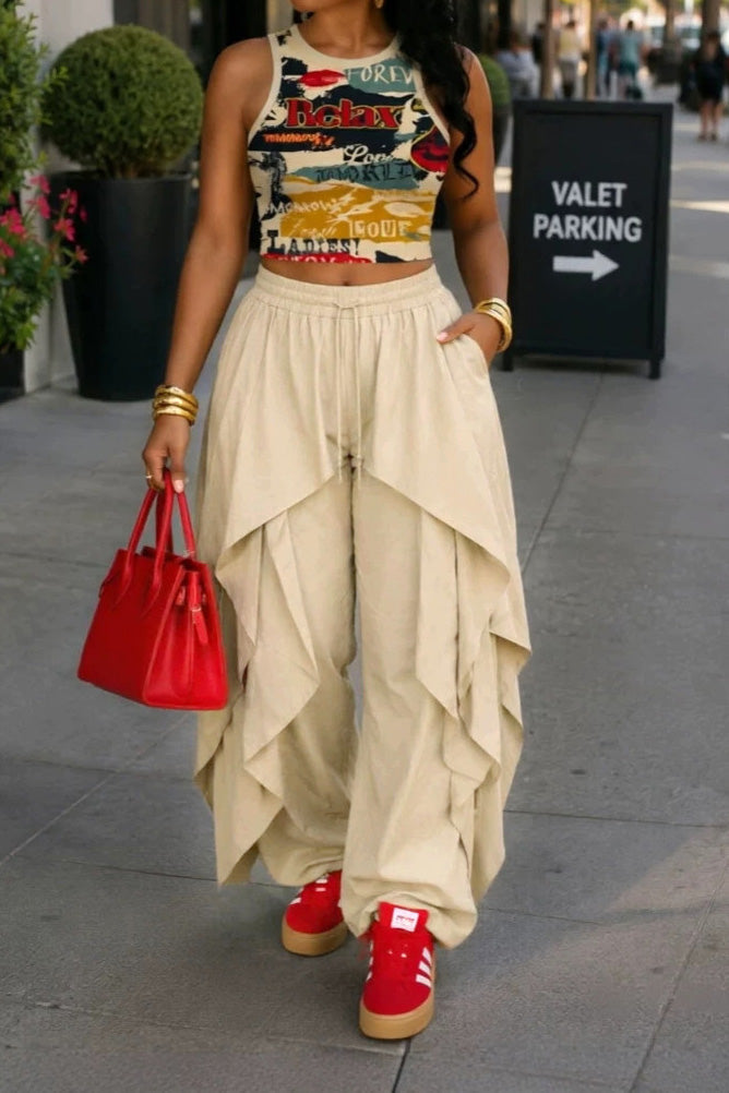 Layered Drape Wide Leg Pant Lavish Daily