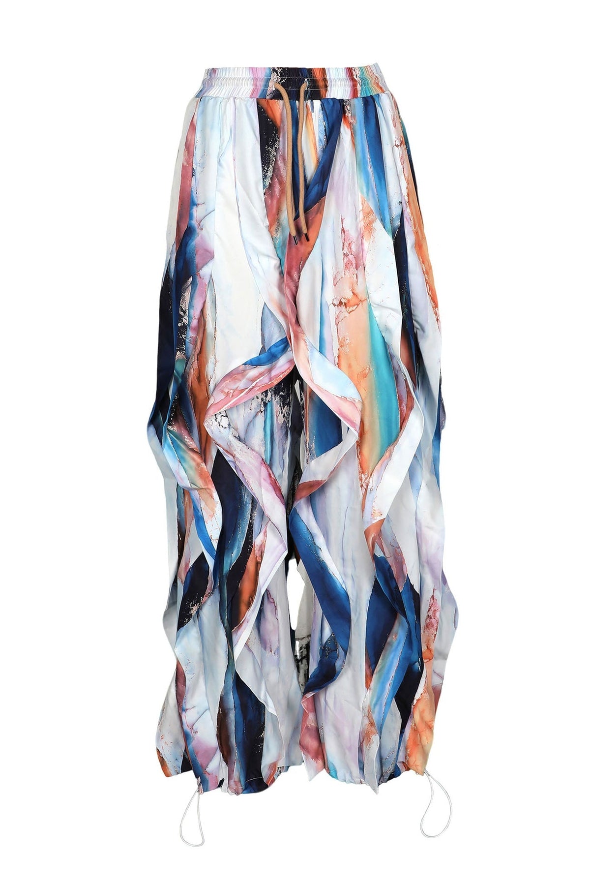 Abstract Print Cascading Draped Drawstring Pants Lavish Daily