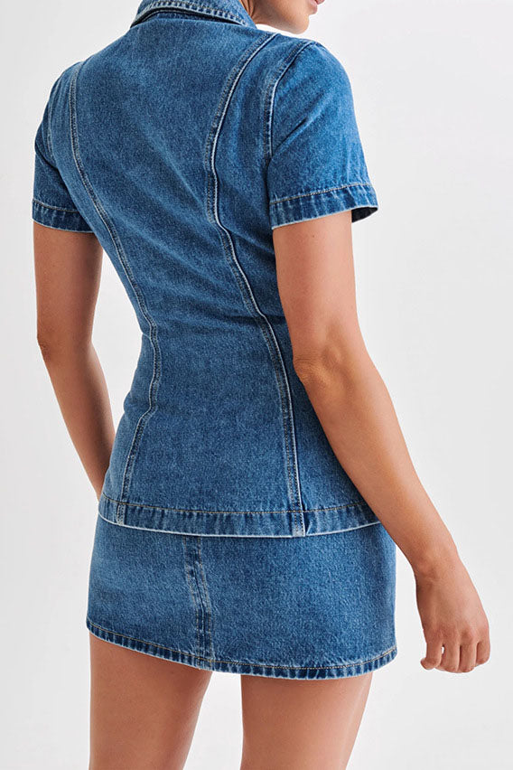 Denim Mini Skirt And Top Two Piece Set Lavish Daily