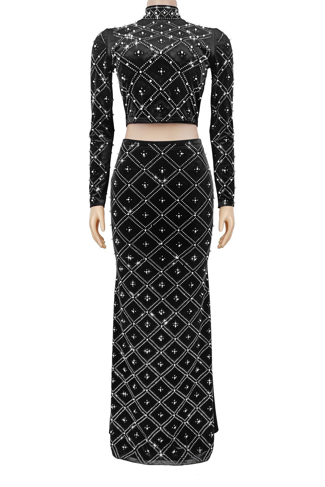 Elegant Pearl Beaded Rhinestone Evening Maxi Set Lavish Daily