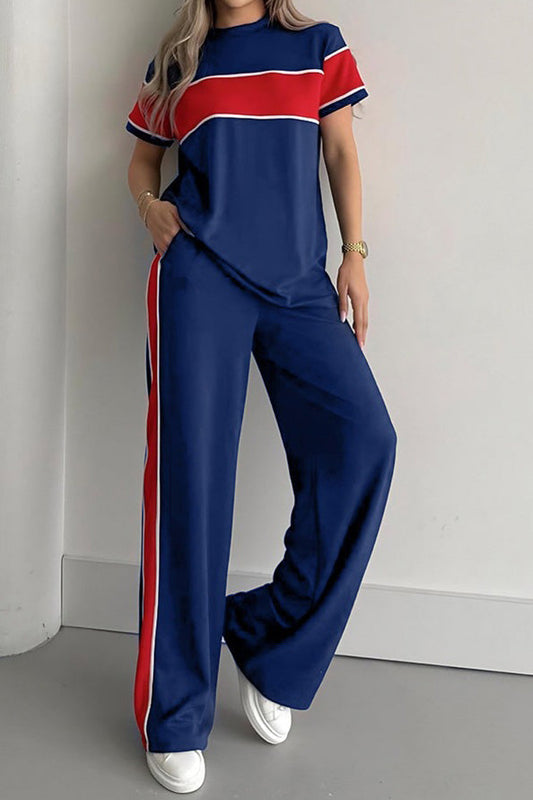 Striped Patchwork Top & Loose Pants Set Lavish Daily
