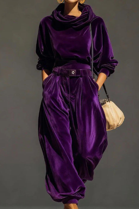 Velvet Hooded Long Sleeve Jogger Set Lavish Daily
