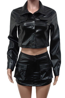 Faux Leather Jacket and Cargo Skort Set Lavish Daily