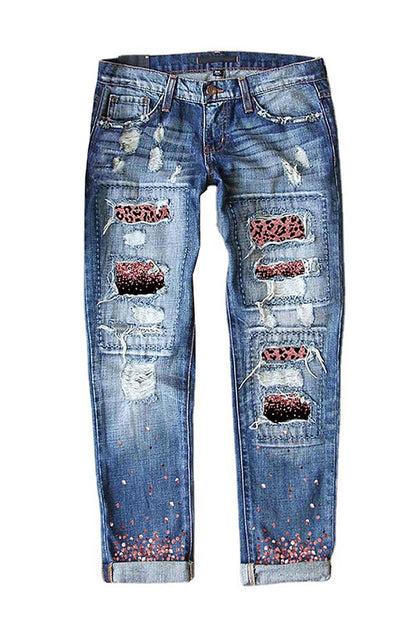 Slim Fit Printed Denim Trousers Lavish Daily