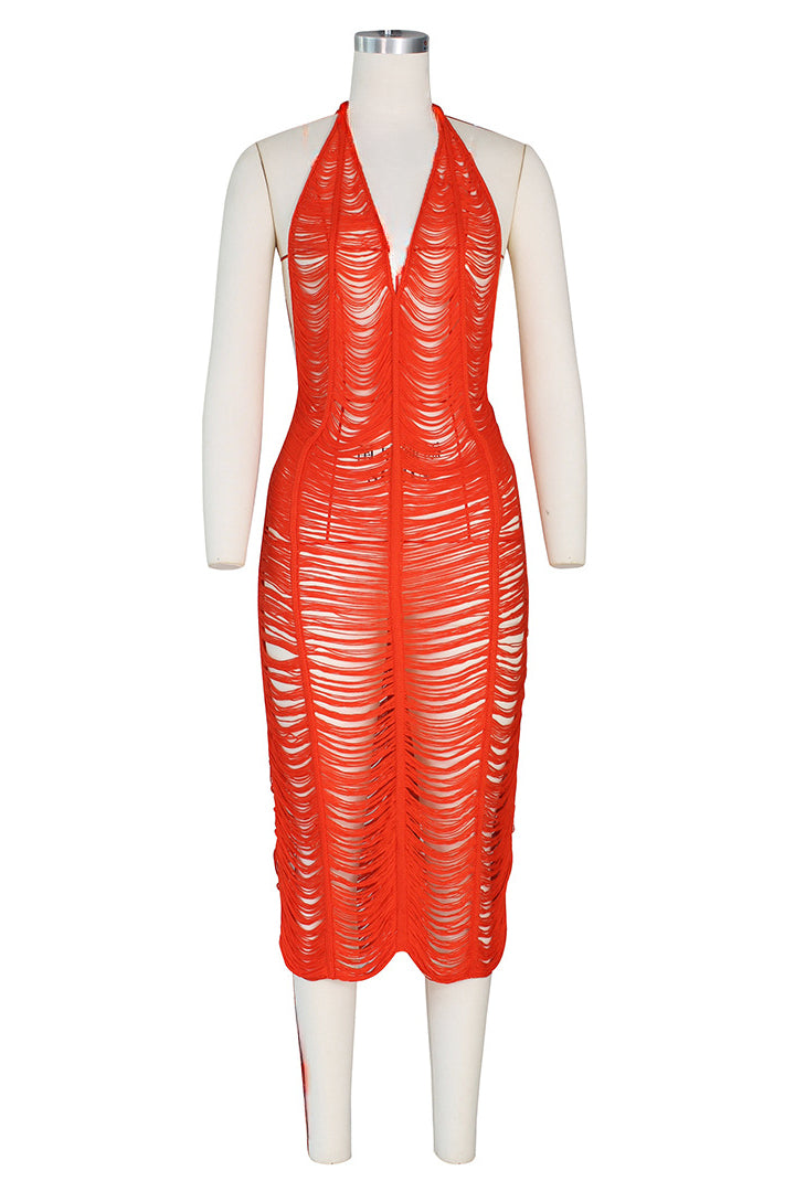 V-neck Backless Knit Maxi Dress Lavish Daily