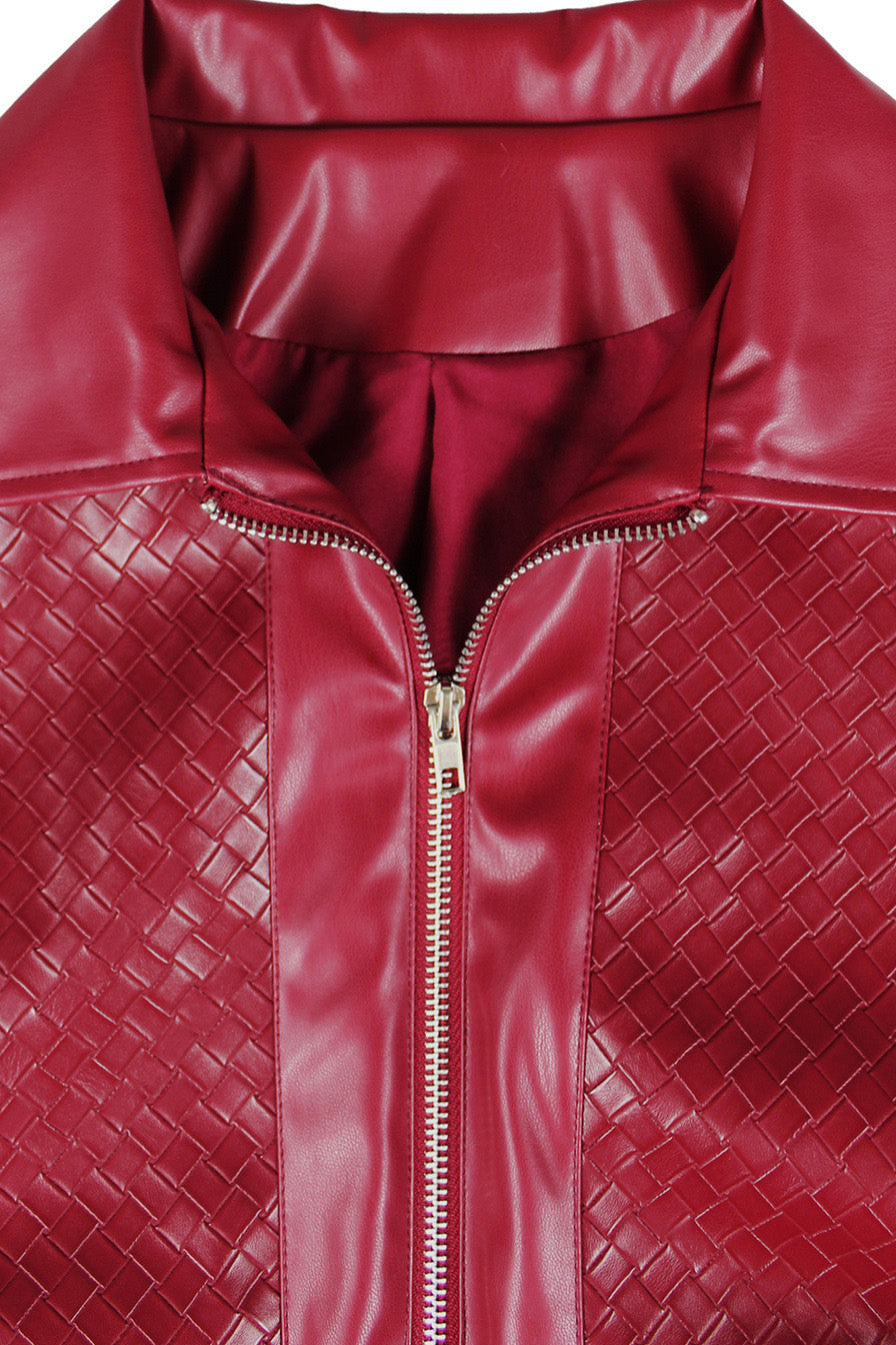 Textured PU Leather Cropped Moto Jacket Lavish Daily