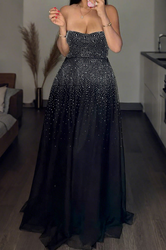 Strapless Hot Drilling Backless Lace-Up Gown Lavish Daily