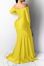 Off-Shoulder Long Sleeve Sweep Train Dress LavishDaily