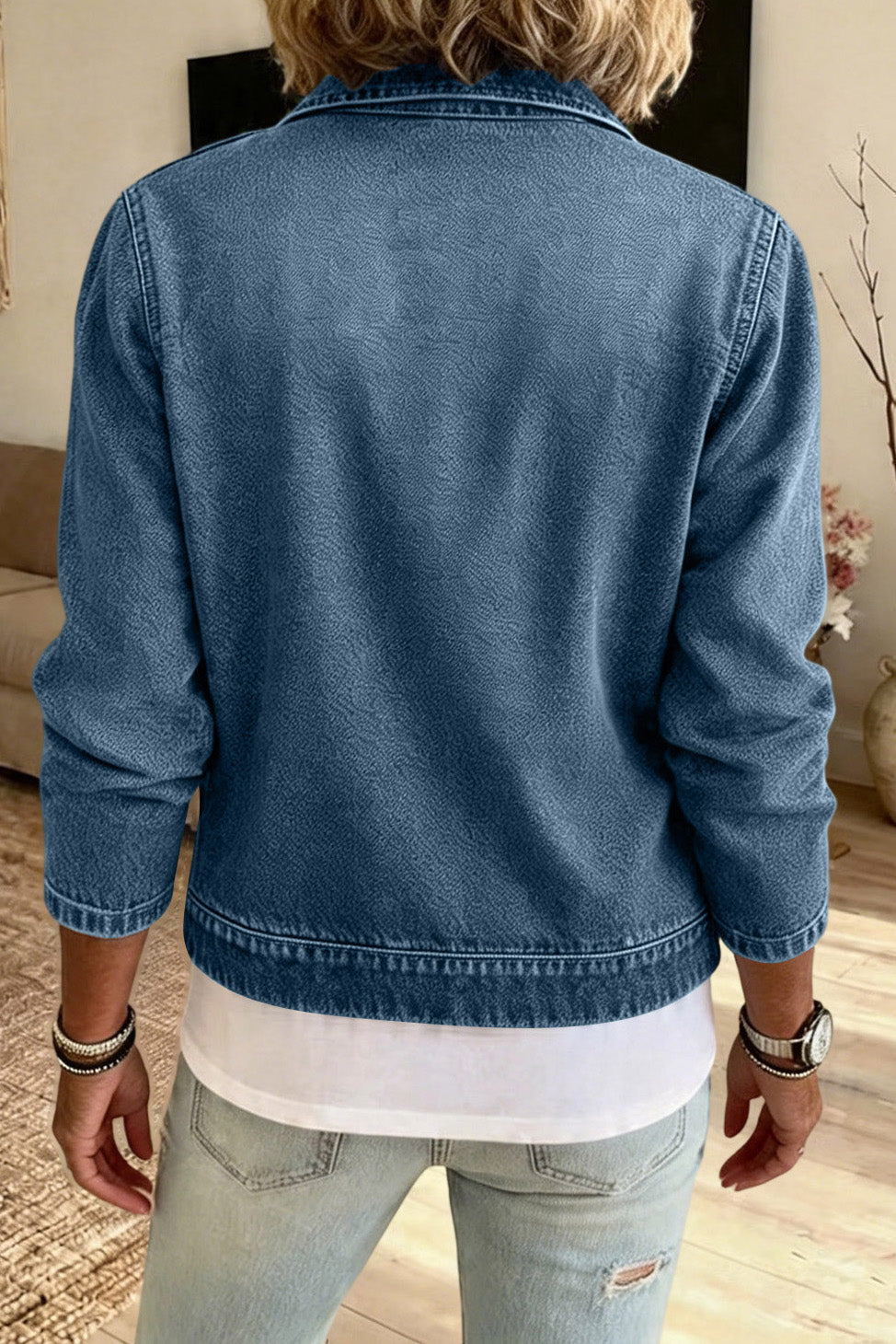 Washed Zip Front Denim Jacket Lavish Daily