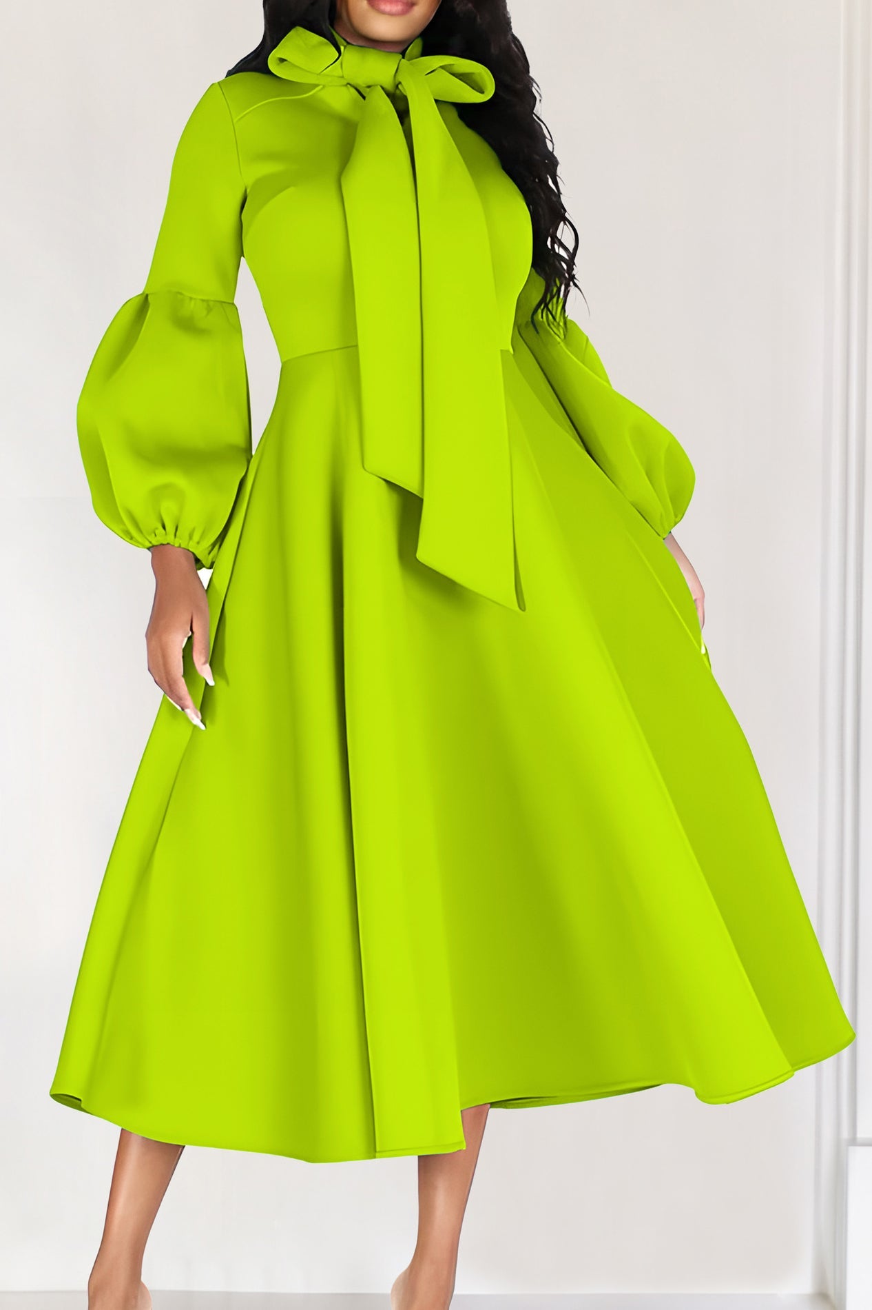 Bubble Puff Sleeve Bow Tie Maxi Dress Lavish Daily