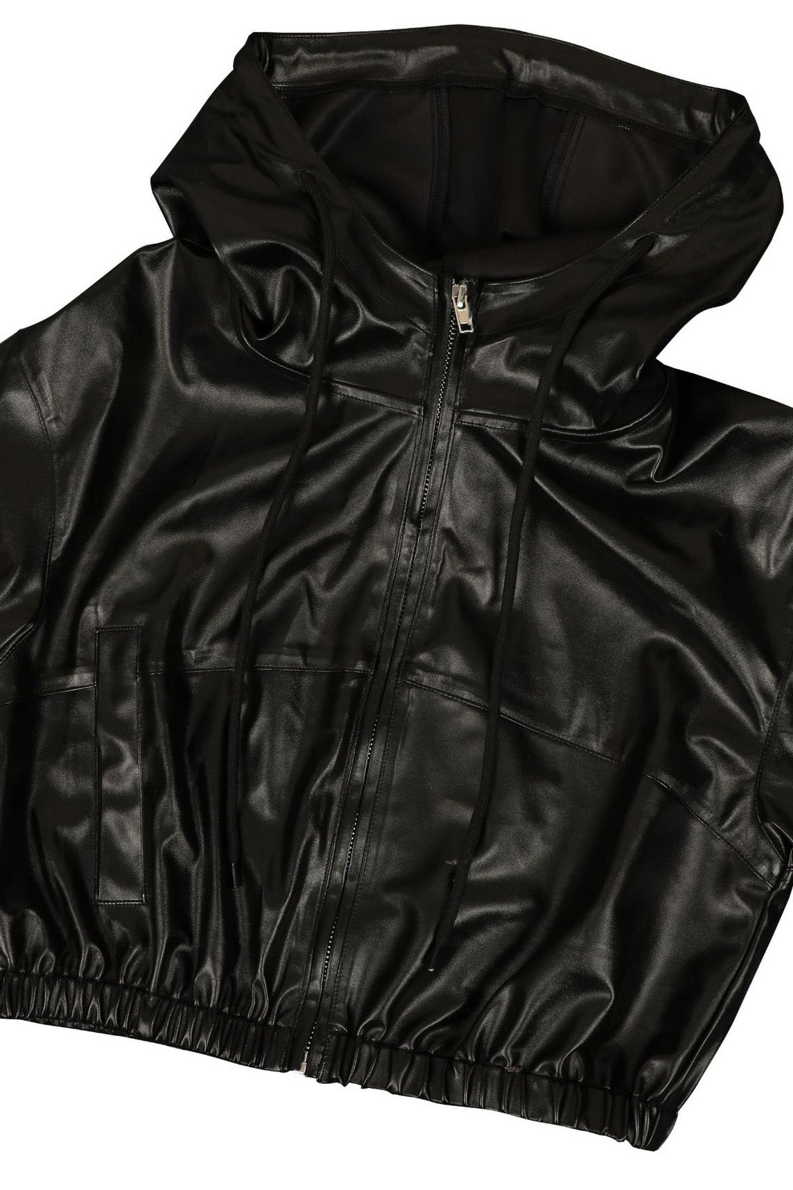 Faux Leather Hooded & Shorts Set Lavish Daily