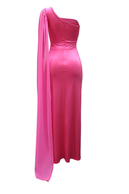 Embellished One-Shoulder Cape Gown Lavish Daily
