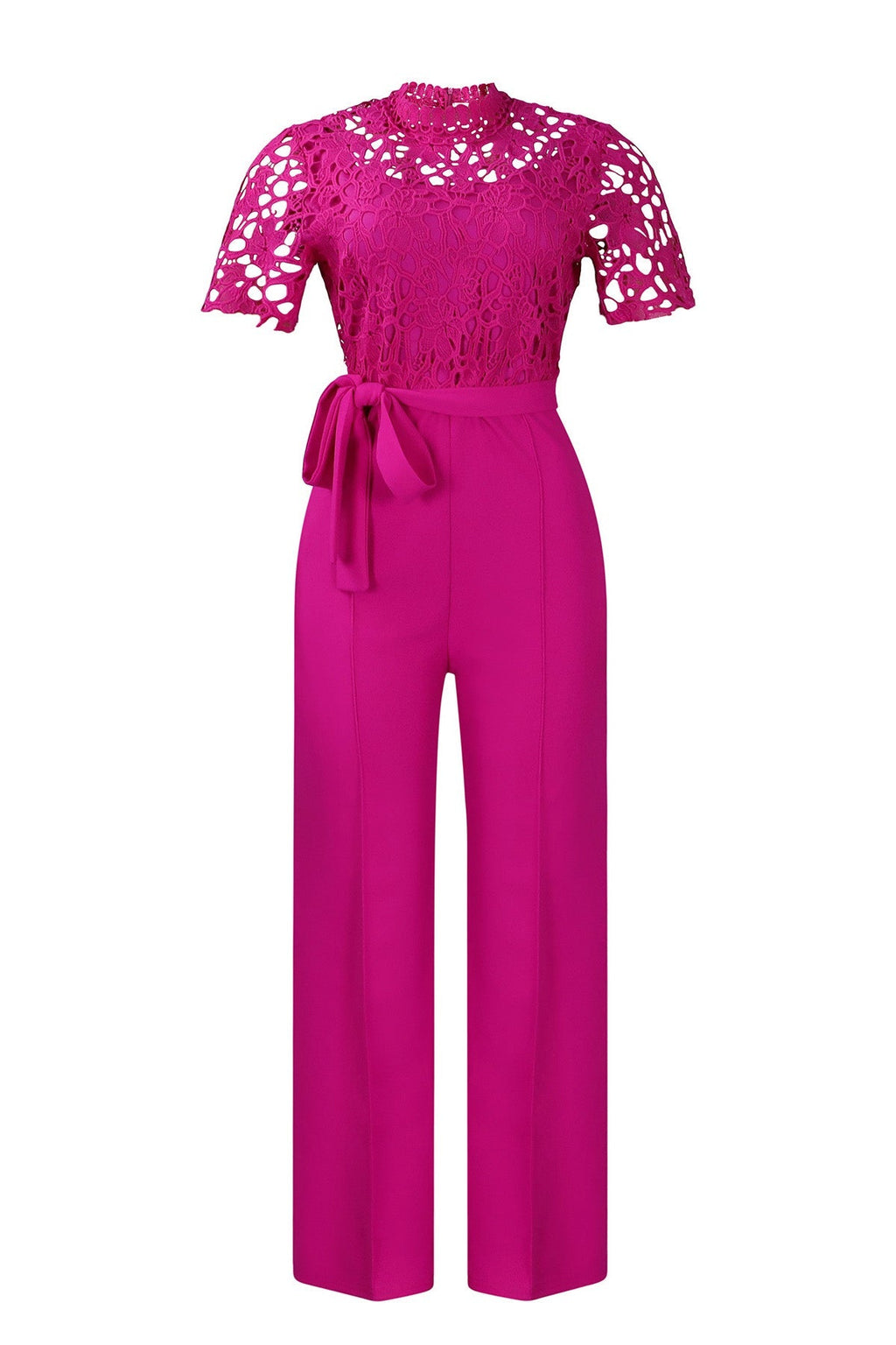 Lace Hollow Out Tie Waist Wide Leg Jumpsuit Lavish Daily