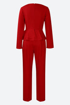 Solid Flounce V Neck Long Sleeve Sets Lavish Daily