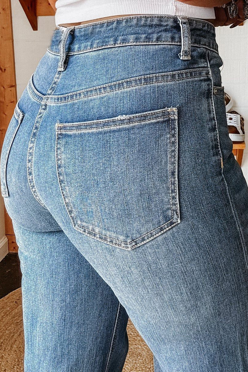 Washed Stretch Straight Leg Jeans Lavish Daily