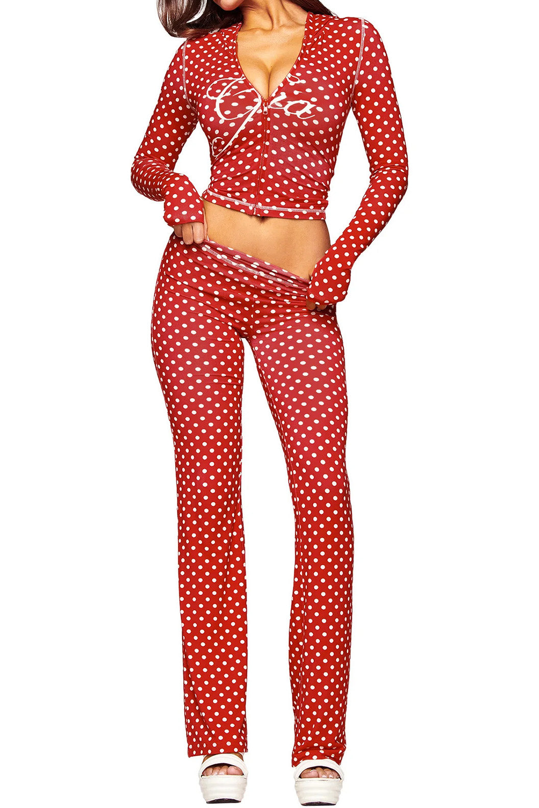 Polka Dot Zip Crop & Flare Set Lavish Daily