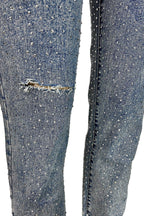 Rhinestone Skinny Raw Hem Jeans Lavish Daily